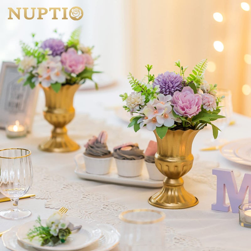 Nuptio Pcs of 10 Metal Urn Planter Elegant Wedding Centerpieces Vase for Wedding Party Decoration, 16cm/6.3" Tall Trumpet Vase Flower Holder for Anniversary Ceremony - Image 2